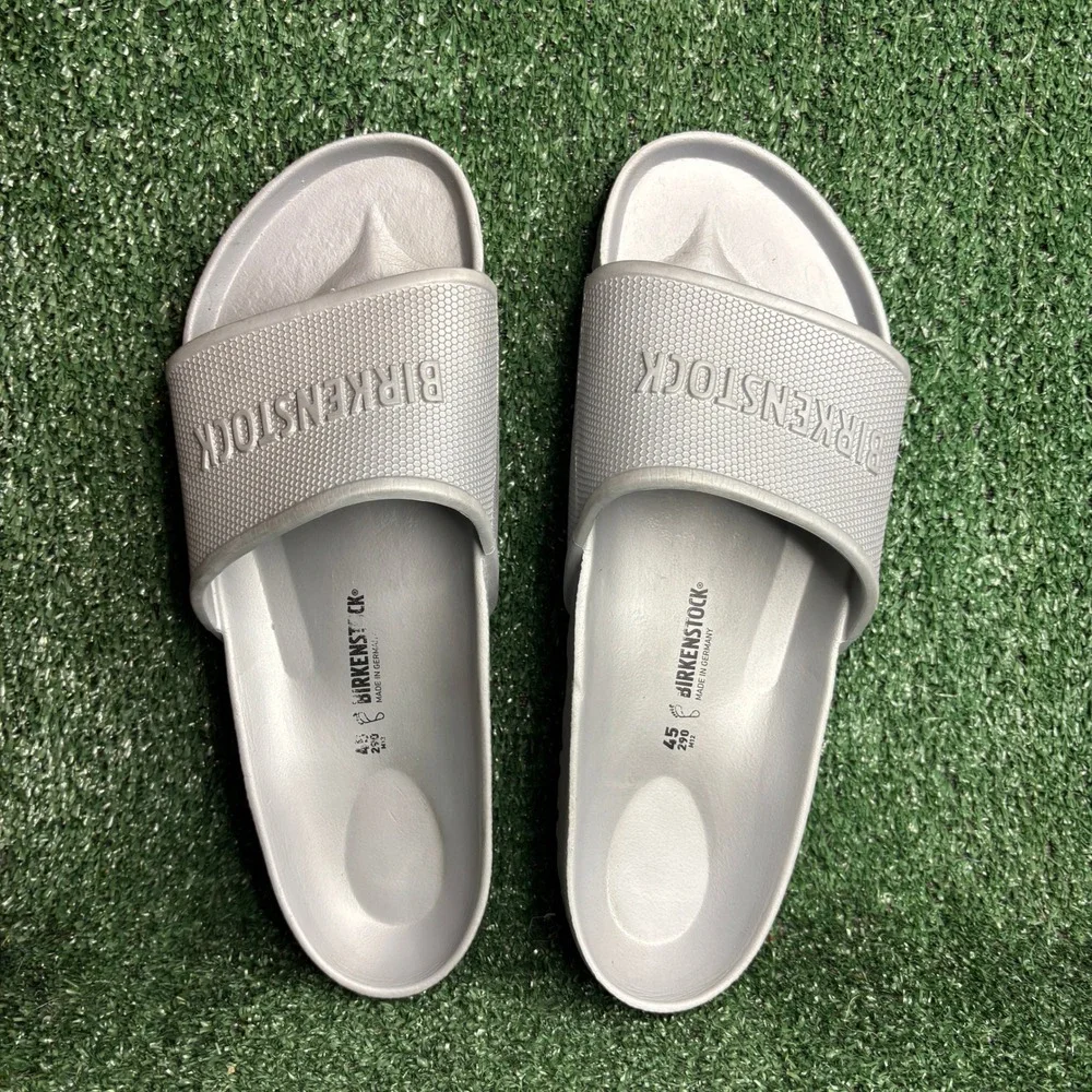 Birkenstock Barbados EVA Lightweight Waterproof Logo Slide Sandal Silver Mens 12